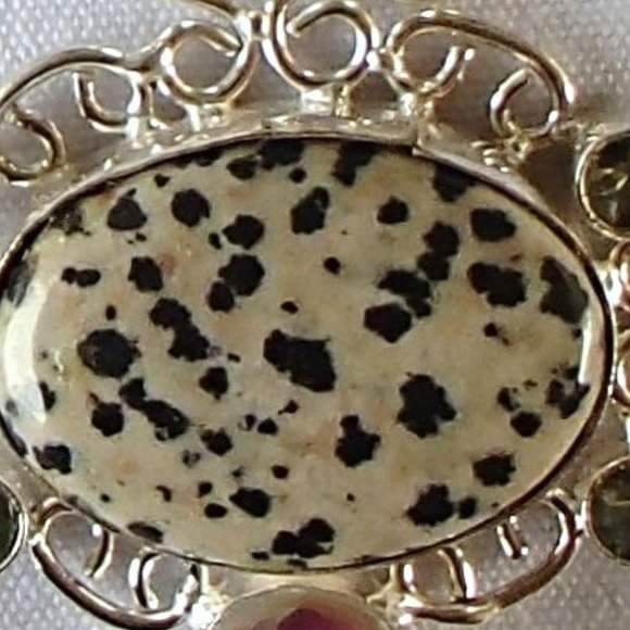 Dalmation Jasper Rainbow Topaz Green Amethyst .925 Scrollwork Pendant Only - Picture 10 of 10